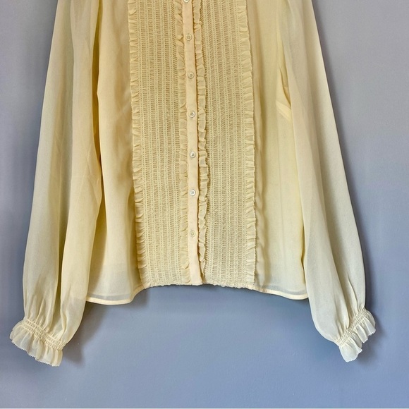 NWT Aritzia Wilfred Butter Yellow Button-Up Tuxedo Chiffon Fiji Blouse - Picture 3 of 13
